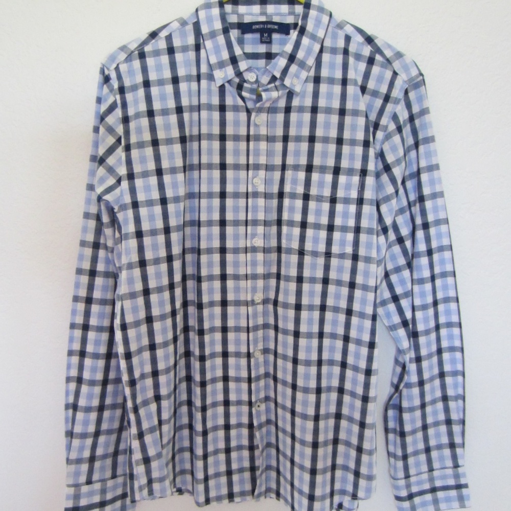 Bowery & Broome Long Sleeve Men’s Dress Shirt Medium Blue Check Button Down